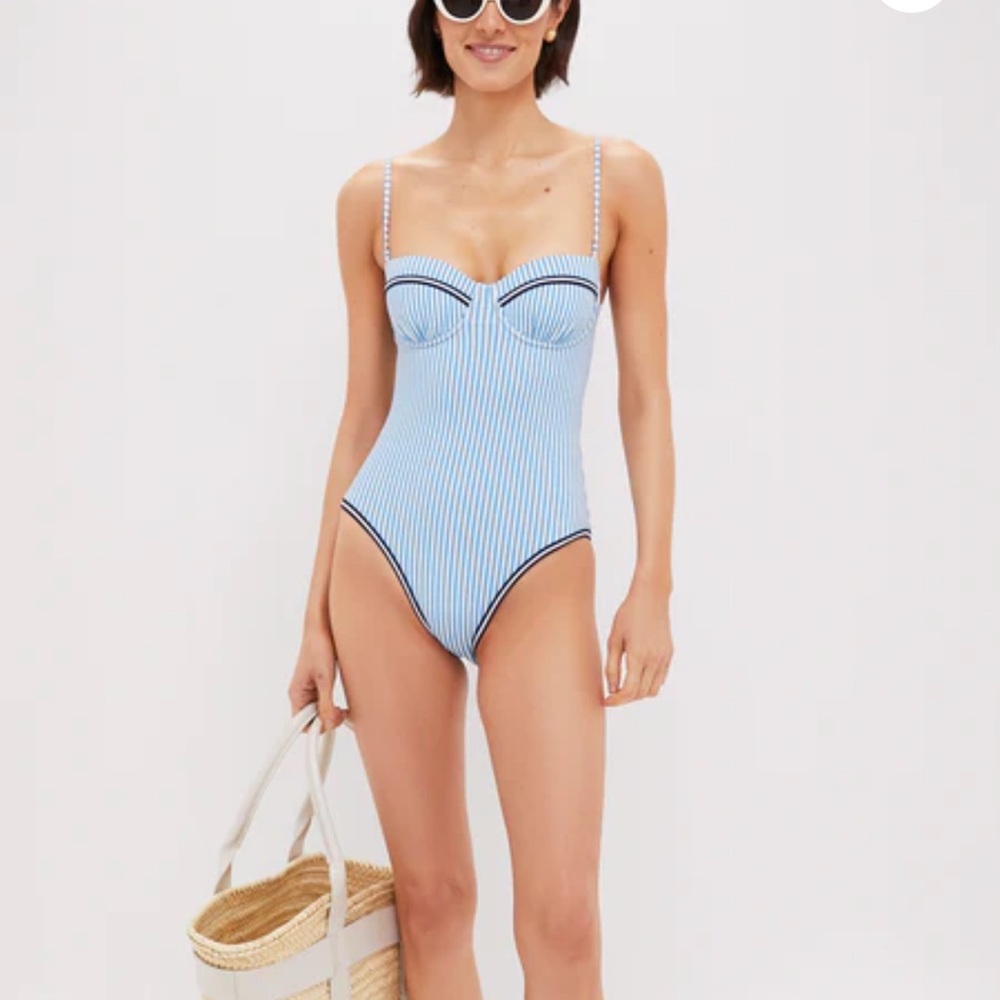 Blue and White Striped Swimsuit